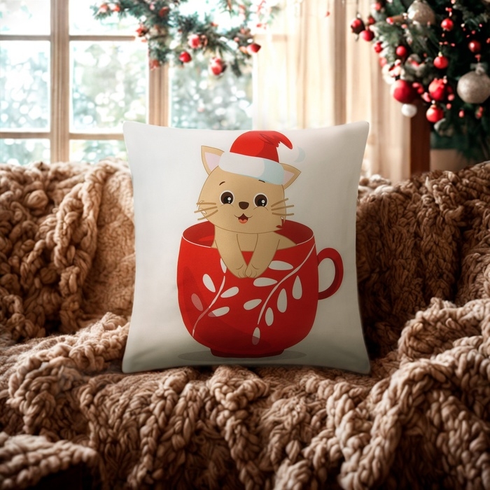 Новый год. Чехол на подушку Этель Новогодняя чашка 40х40см,100% п/э Новый год. Чехол на подушку Этель Новогодняя чашка 40х40см,100% п/э
