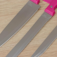 Набор кухонных принадлежностей, 5 предметов: ножи 12 см, 17 см, 17,5 см, доска, цвет МИКС Набор кухонных принадлежностей, 5 предметов: ножи 12 см, 17 см, 17,5 см, доска, цвет МИКС