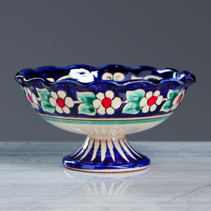 Конфетница Риштанская Керамика Конфетница Риштанская Керамика "Цветы", 13 см, синяя