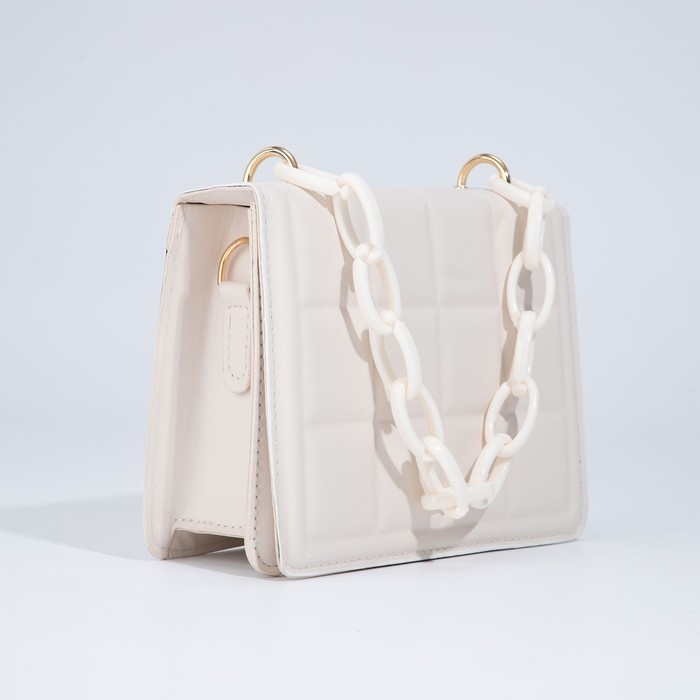 Сумка женская мессенджер из искусственной кожи с цепью, 14&times;20 см, цвет молочный