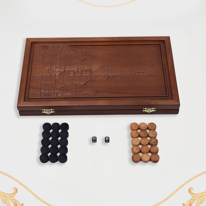 Нарды деревянные большие, резные, настольная игра Нарды деревянные большие, резные, настольная игра "Москва", бук, патина, 50 x 59 см