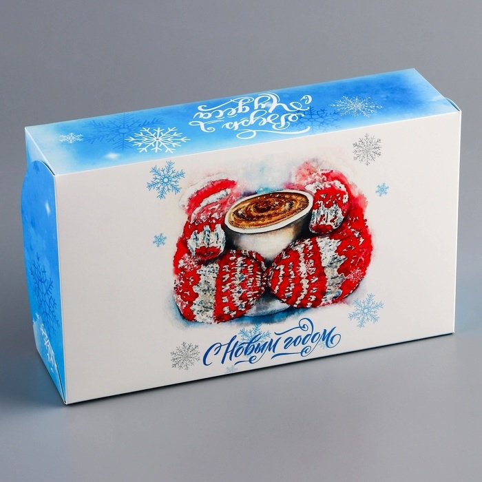 Новый год. Коробка складная, кондитерская упаковка без окна "Теплые моменты", 25 х 15 х 7 см