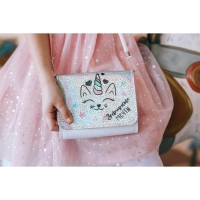 Сумка детская для девочки "Котик", на клапане, голография/белый, 15х4х12 см