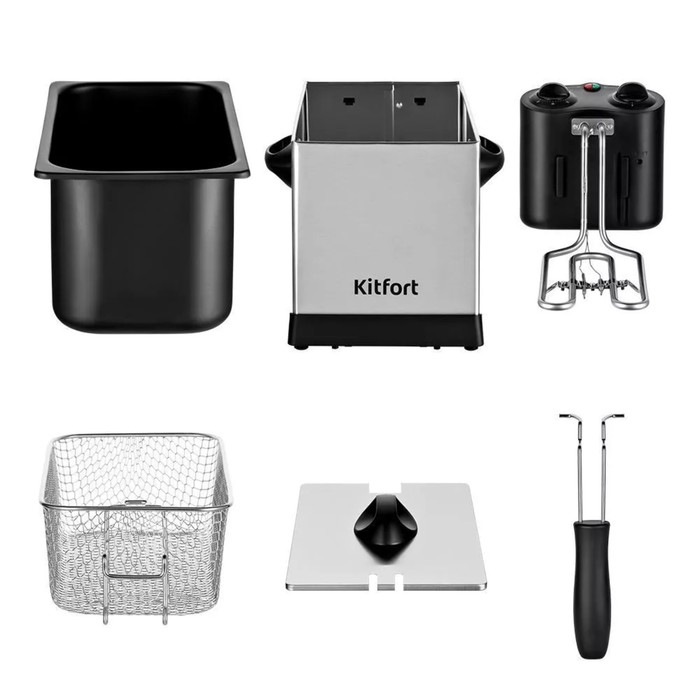 Фритюрница Kitfort KT-4052, 2000 Вт, 6 л, корзины 2 л, 130-190 &deg;C, серо-чёрная