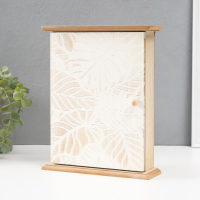 Ключница дерево 6 крючков "Белые пальмовые листья" 25,5х20,5х6,5 см   МИКС