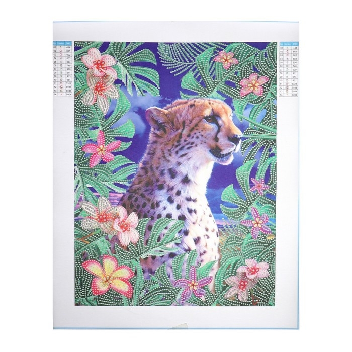 Алмазная мозаика с частичным заполнением и форменными стразами на холсте «Загадочный гепард», 30 х 40 см Алмазная мозаика с частичным заполнением и форменными стразами на холсте «Загадочный гепард», 30 х 40 см