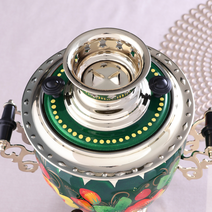 Набор &laquo;Маки на зелёном&raquo;, жёлудь, 3 предмета, самовар 3 л, заварочный чайник 0,7 л, поднос