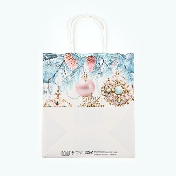 Пакет подарочный новогодний &laquo;Поздравляю с Новым годом&raquo;, белый крафт, 22 х 25 х 12 см , Новый год