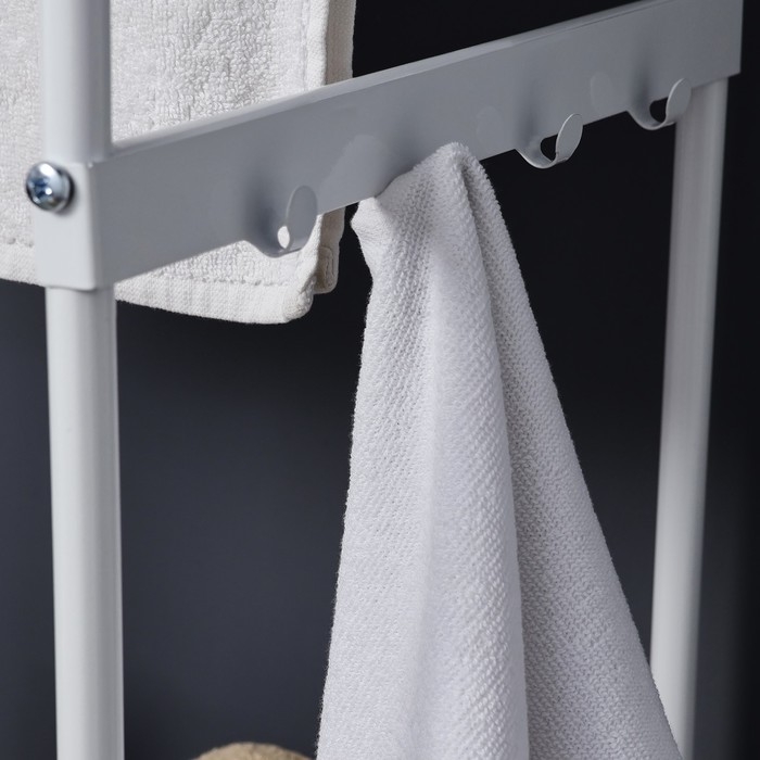 Стеллаж с корзиной для белья и перекладинами, 2-х ярусный, объем корзины 45 л, 38&times;35&times;160 см, цвет белый