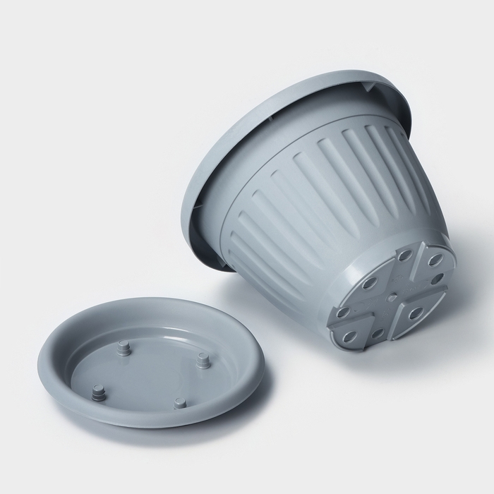 Горшок для цветов с поддоном &laquo;Сильвер ЭКО&raquo;, 1.9 л, d=18 см, цвет светло-серый