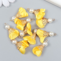 Декор для творчества текстиль "Цветок с жемчужиной. Жёлтый" набор 10 шт 2,5 см Декор для творчества текстиль "Цветок с жемчужиной. Жёлтый" набор 10 шт 2,5 см