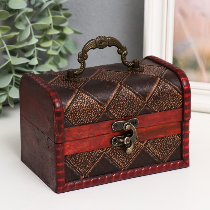Шкатулка дерево сундучок с ручкой Шкатулка дерево сундучок с ручкой "Ромбы" 9,4х13,8х9,7 см, МИКС
