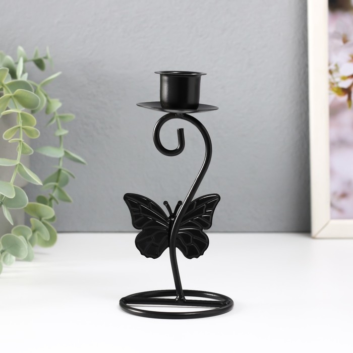 Подсвечник металл на 1 свечу Подсвечник металл на 1 свечу "Бабочка с завитком" d=2 см чёрный 7х7х14 см
