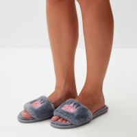 Тапочки женские с открытым носом размер 36-37, цвет серый Тапочки женские с открытым носом размер 36-37, цвет серый