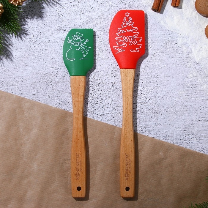 Новый год. Набор силиконовых лопаток &laquo;Рождественские истории&raquo;, 2 шт в наборе (26х5 см, 23.3х4.3 см)
