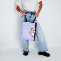 Шопер &laquo;Милый пёсик&raquo;, без молнии, без подклада, цвет чёрный/сиреневый