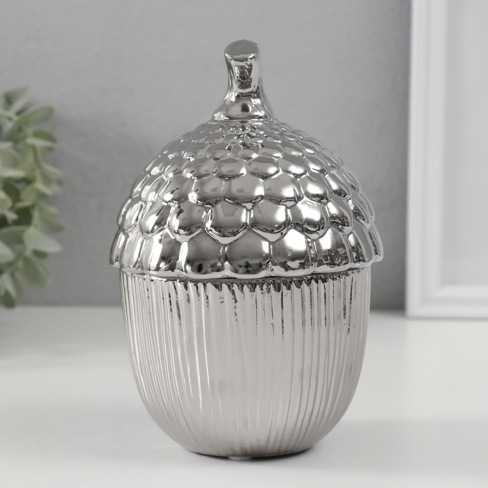 Шкатулка керамика Шкатулка керамика "Жёлудь" серебро 12х12х18 см