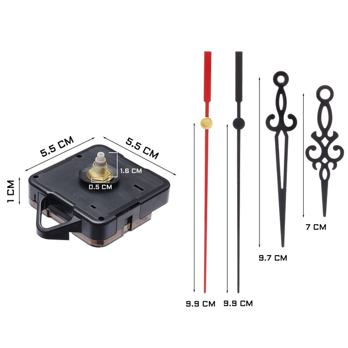 Часовой механизм со стрелками «Соломон-38», плавный ход, шток 16 мм, стрелки 70/97/99 мм Часовой механизм со стрелками «Соломон-38», плавный ход, шток 16 мм, стрелки 70/97/99 мм