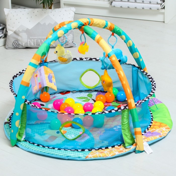 Развивающий коврик &laquo;Друзья Африки&raquo;, бортик, с дугами, голубой, 30 цв. шаров, р - р 77х76х0,5 см.