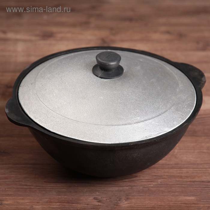 Казан чугунный, 3,5 л, плоское дно, алюминиевая крышка Казан чугунный, 3,5 л, плоское дно, алюминиевая крышка