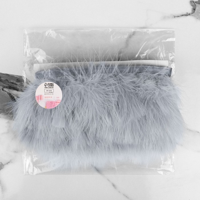 Тесьма с перьями марабу, 8-10 см, 5 &plusmn; 0,5 м, цвет серый