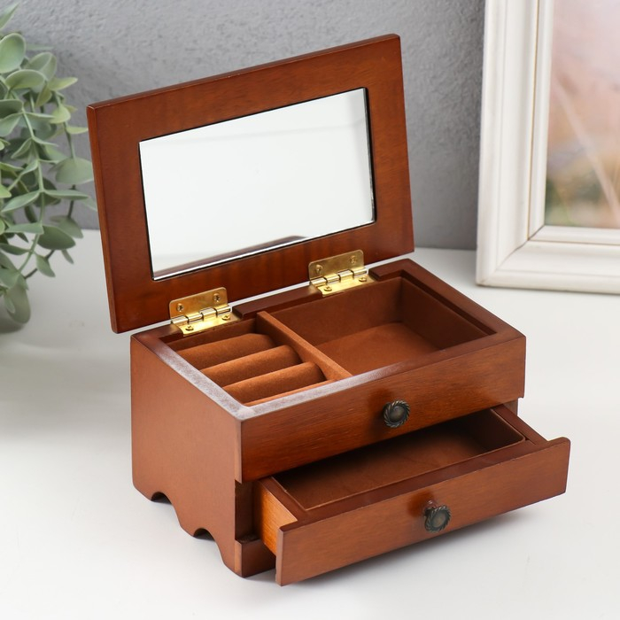 Шкатулка дерево для украшений Шкатулка дерево для украшений "Комод с ящиком" коричневая 9х10х16 см