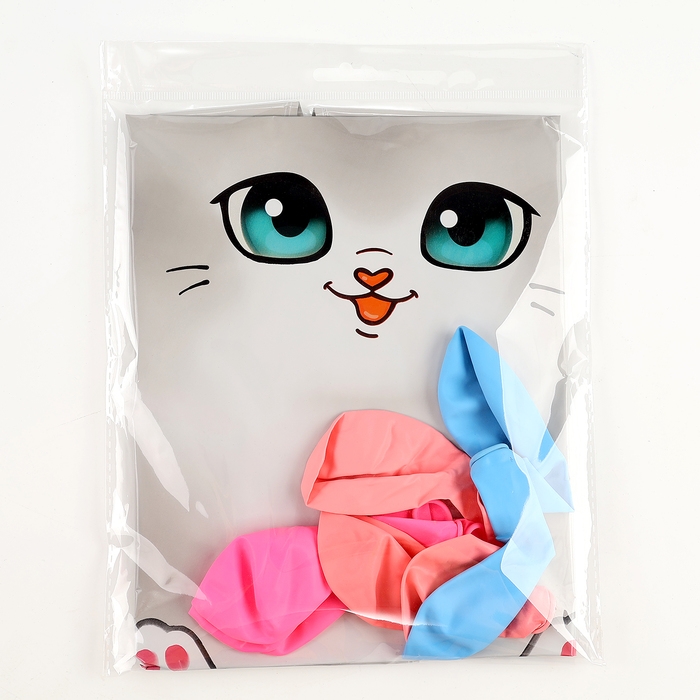 Набор воздушных шаров Набор воздушных шаров "Серый котик", фольга, латекс, 9 шт.