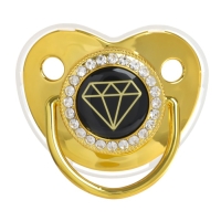 Соска - пустышка силиконовая ортодонтическая &laquo;Бриллиант&raquo;, от 6 мес., с колпачком + держатель - цепочка, цвет золотой/черный, стразы