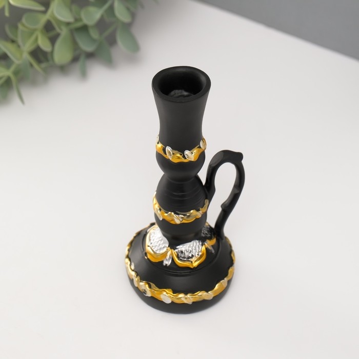 Подсвечник полистоун "Лампа с цветущим узором" d-2 см, чёрный 6х6х13 см