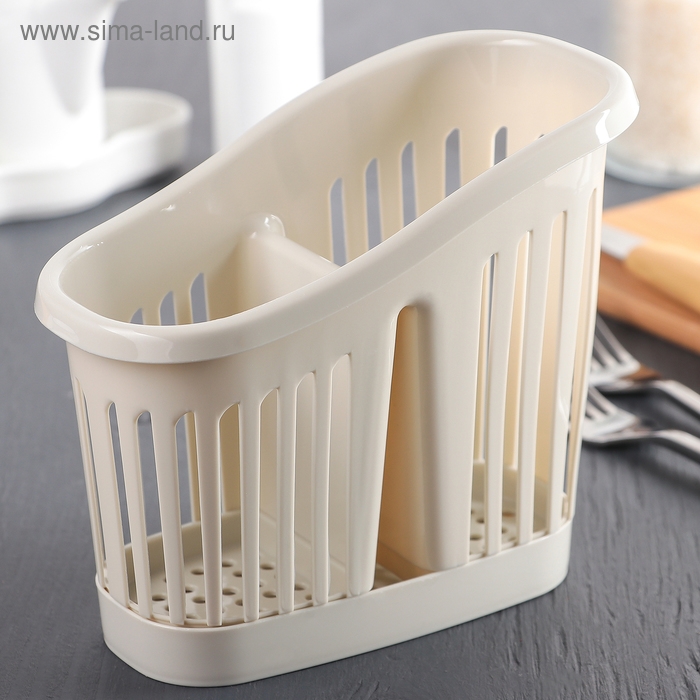 Подставка для столовых приборов 2-х секционная, цвет белый ротанг
