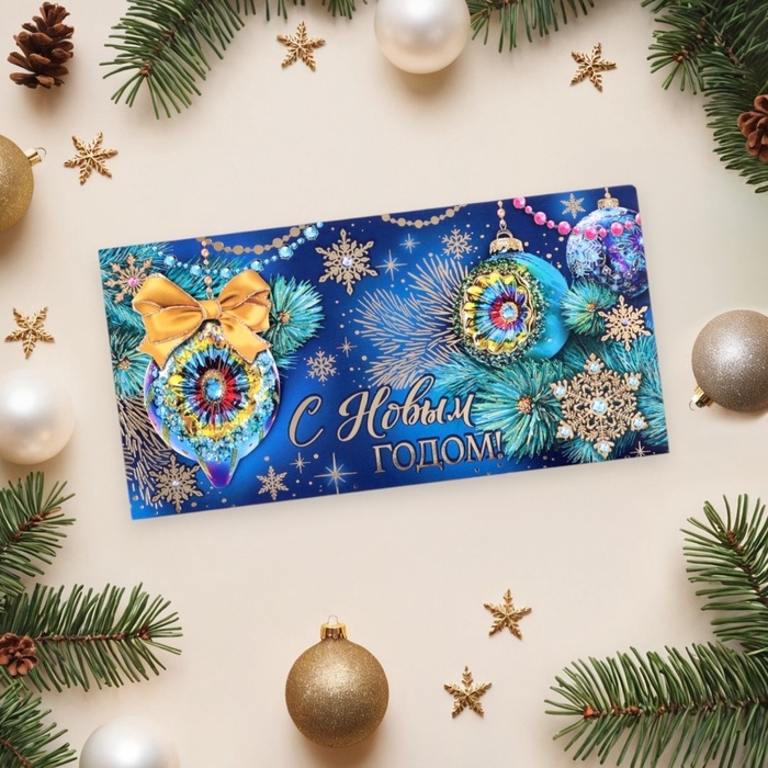 Конверт для денег Конверт для денег "С Новым Годом!" тиснение, еловые ветви, 16,5 х 8,5 см