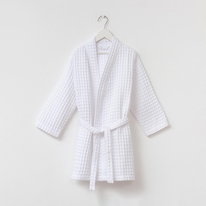 Халат вафельный детский Крошка Я Халат вафельный детский Крошка Я "Boho" размер 32 (110-116 см) цвет белый, 100% хлопок 290 г/м2