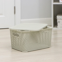 Ящик для хранения с крышкой &laquo;Ротанг&raquo;, 13 л, 37&times;28&times;19 см, цвет белый