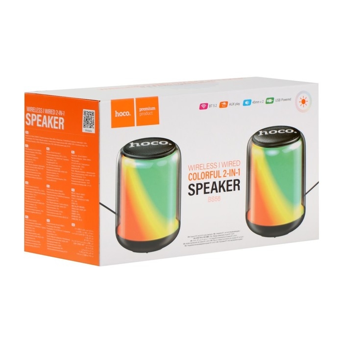 Портативная колонка Hoco BS56, 2-в-1, 10 Вт, кабель 1.3 м, BT5.2, USB/jack 3.5, AUX, чёрная 960393 Портативная колонка Hoco BS56, 2-в-1, 10 Вт, кабель 1.3 м, BT5.2, USB/jack 3.5, AUX, чёрная 960393