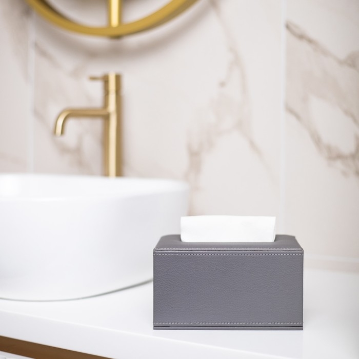 Шкатулка - диспенсер из искусственной кожи, цвет серый 10 х 18 х 10 см (салфетница)