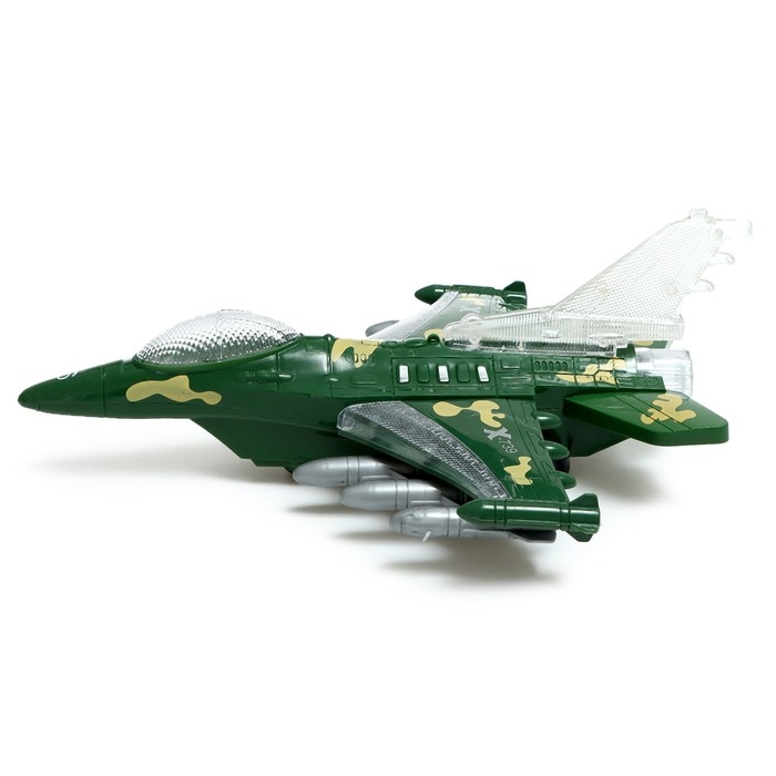 Самолёт &laquo;Истребитель&raquo;, на батарейках, свет, звук, зелёный