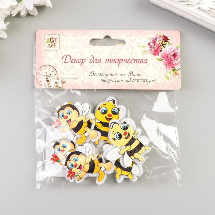 Декор для творчества дерево, войлок "Пчёлка" набор 6 шт 4х3,8 см