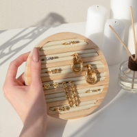 Подставка под кольца 6 полос, дерево, 15&times;15&times;2 см, цвет бежевый