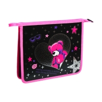 Папка д/тетрадей А5 молния сверху пластик 205*240 ПТ 73-12 дев Яркий мишка фольга 72734