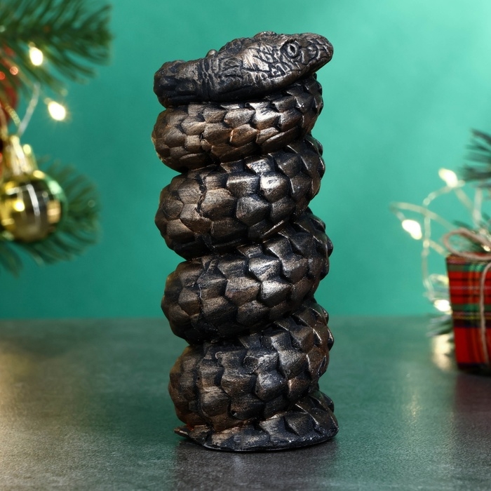 Новый год. Символ 2025. Фигура "Змея витая" черная с позолотой, 10х5см