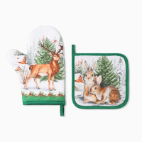 Набор кухонный &laquo;Новогодний лес&raquo; варежка-прихватка 20х28см, прихватка 19х19см,100%хл