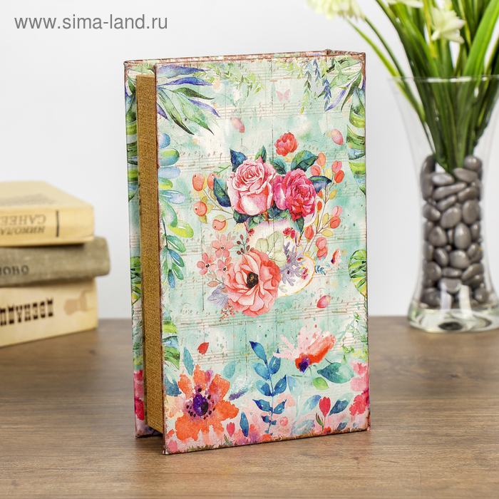Сейф-книга дерево Сейф-книга дерево "Цветы, нарисованные акварелью" кожзам 21х13х5 см