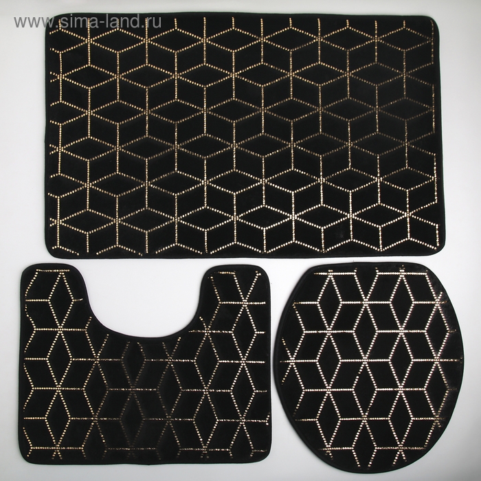 Набор ковриков для ванны и туалета Доляна «Геометрик», 3 шт: 35×40, 40×50, 50×80 см, цвет чёрный Набор ковриков для ванны и туалета Доляна «Геометрик», 3 шт: 35×40, 40×50, 50×80 см, цвет чёрный