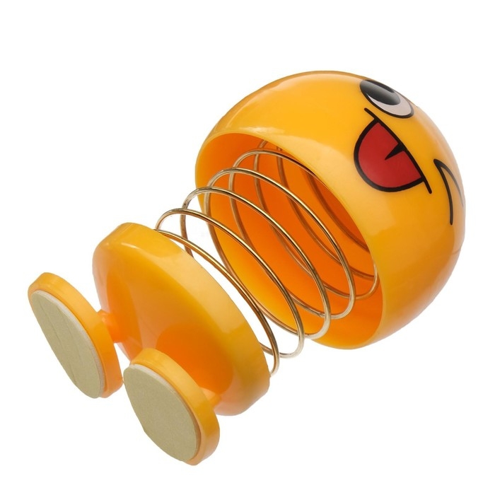 Смайл на пружинке, на панель в авто, подмигивает, желтый Смайл на пружинке, на панель в авто, подмигивает, желтый