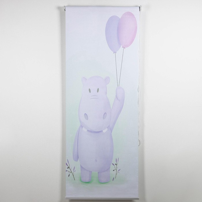 Штора рулонная 3D принт &laquo;Бегемотик&raquo;, блэкаут, 60&times;200 см, цвет белый