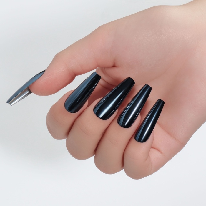 Накладные ногти, 12 шт, с клеевыми пластинами, форма балерина, матовый/хромированный, цвет изумрудный