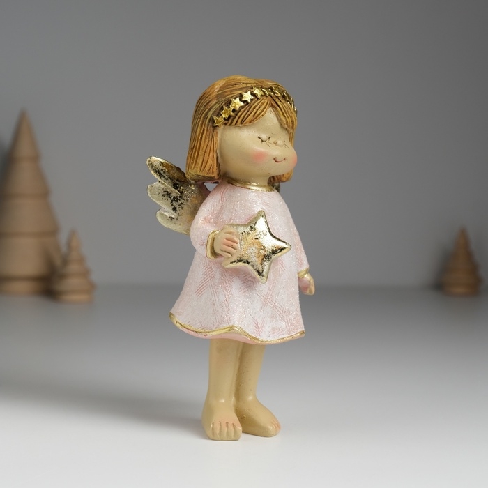 Сувенир полистоун "Ангелочек в розовой сорочке со звёздочкой" 6,5х5х13,5 см