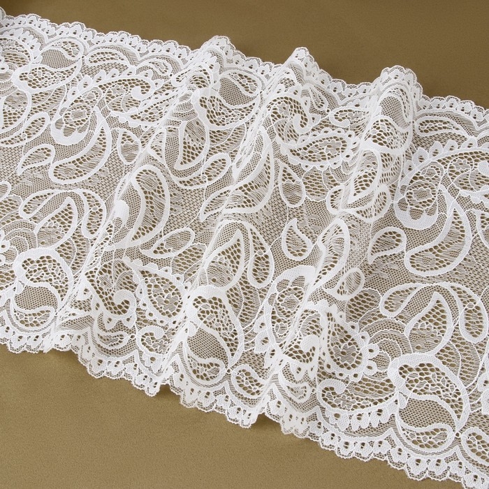 Кружевная эластичная ткань, 230 мм &times; 2,7 &plusmn; 0,5 м, цвет белый