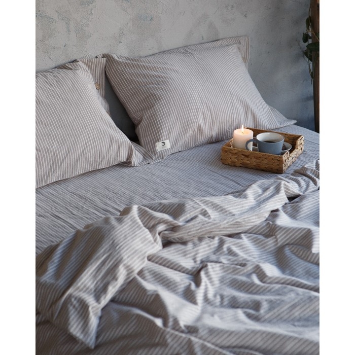 Постельное бельё Этель &laquo;Полоски&raquo; 2 сп, размер 180х210 см, 220х240 см, 50х70 см-2шт, цвет бежевый, 100% жатый хлопок, 140г