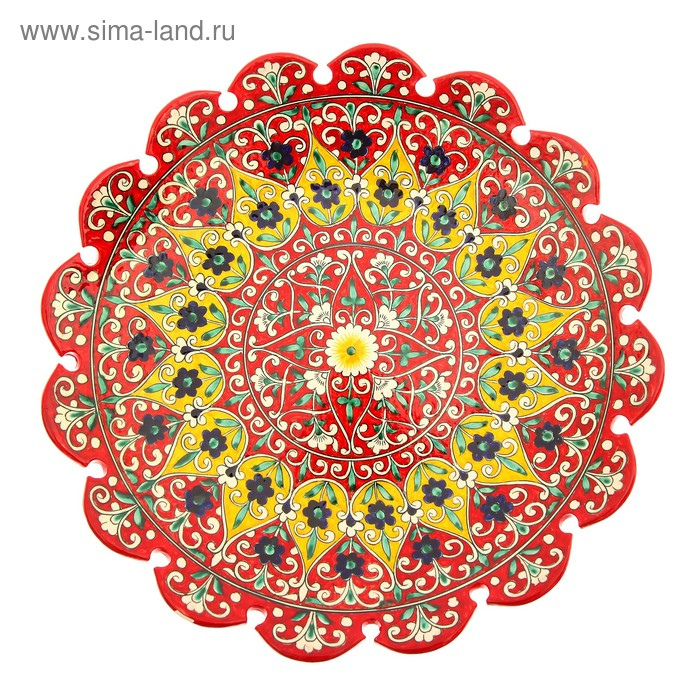 Ляган Риштанская Керамика Ляган Риштанская Керамика "Цветы", 41 см, жёлтый микс, рифлённый